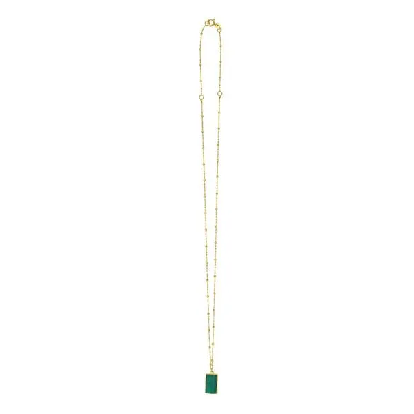 14K Yellow Gold Geometric Green Malachite Gem with Spring Ring Clasp Necklace The Ring Austin Round Rock, TX