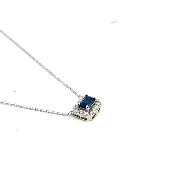 1/2CTW 14K White Gold Natural Emerald Cut Blue Sapphire And Diamond Halo Stationary Pendant Necklace On A 0.70mm Diamond Cut Cable Chain Necklace Image 2 The Ring Austin Round Rock, TX