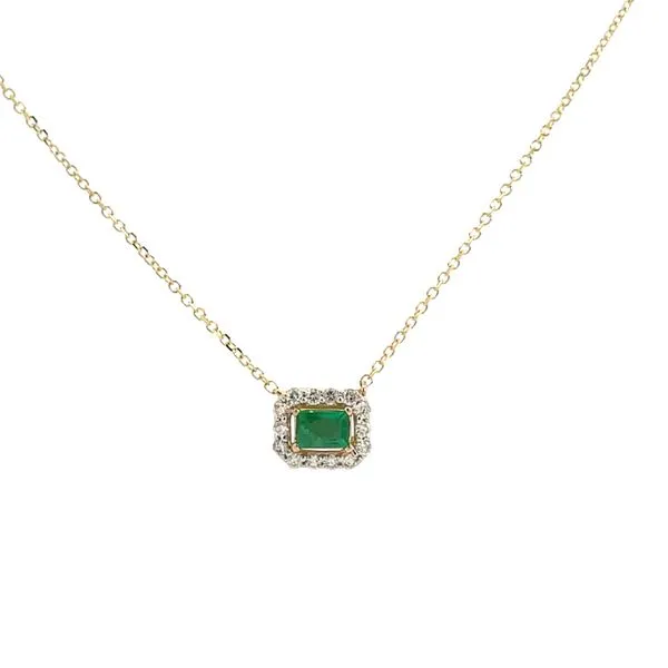 1/3CTW 14K Yellow Gold Natural Emerald Cut Emerald Diamond Halo Stationary Pendant Necklace On Diamond Cut Cable Chain Necklace Image 2 The Ring Austin Round Rock, TX