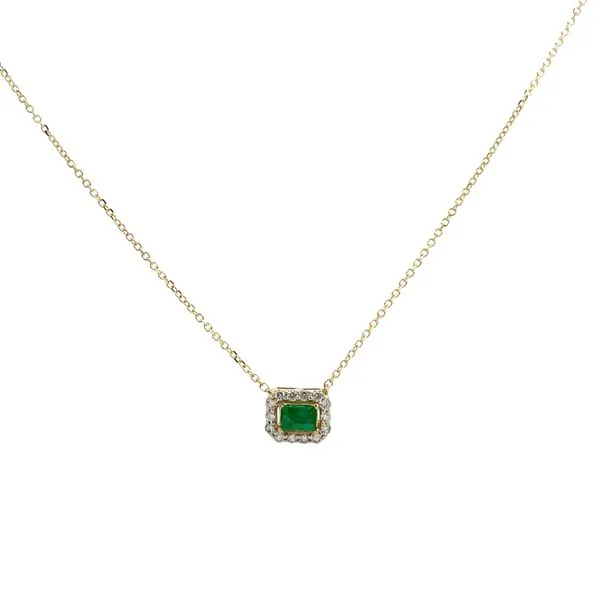 1/3CTW 14K Yellow Gold Natural Emerald Cut Emerald Diamond Halo Stationary Pendant Necklace On Diamond Cut Cable Chain Necklace Image 3 The Ring Austin Round Rock, TX