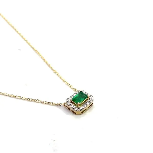 1/3CTW 14K Yellow Gold Natural Emerald Cut Emerald Diamond Halo Stationary Pendant Necklace On Diamond Cut Cable Chain Necklace Image 4 The Ring Austin Round Rock, TX
