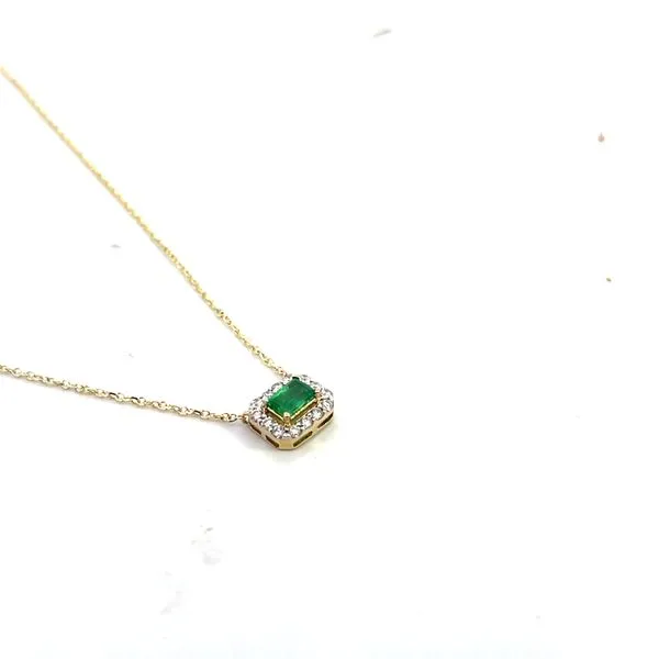 1/3CTW 14K Yellow Gold Natural Emerald Cut Emerald Diamond Halo Stationary Pendant Necklace On Diamond Cut Cable Chain Necklace Image 5 The Ring Austin Round Rock, TX