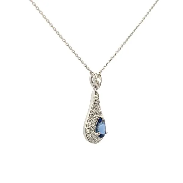 7/8CTW 18K White Gold Natural Pear Blue Sapphire and Diamond Pave Drop Necklace Image 2 The Ring Austin Round Rock, TX