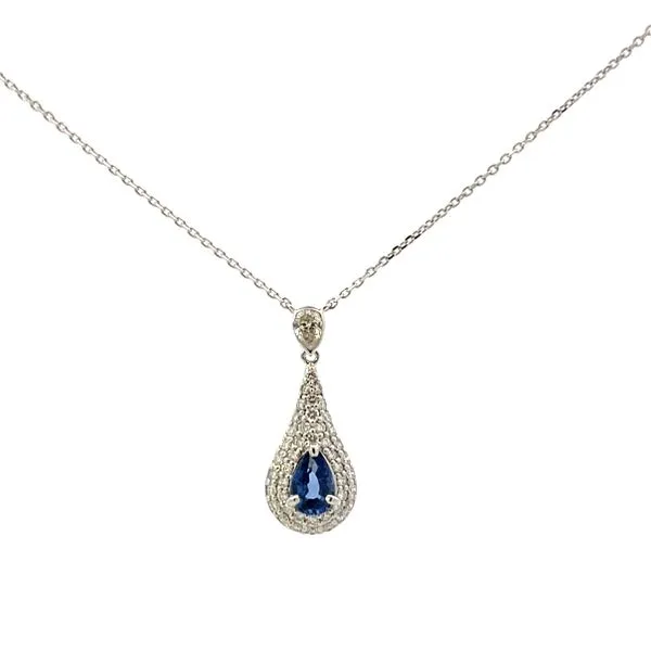7/8CTW 18K White Gold Natural Pear Blue Sapphire and Diamond Pave Drop Necklace Image 3 The Ring Austin Round Rock, TX