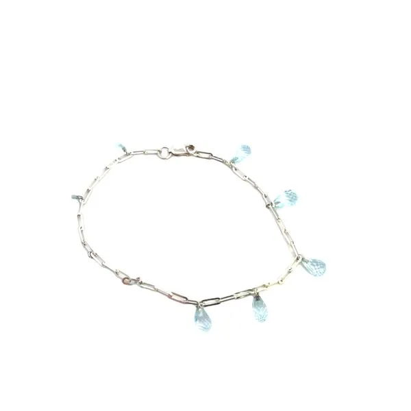925 Sterling Silver Paper Clip Chain With 8x5mm 9 Polished Aquamarine AA  Briolette Dangles Image 3 The Ring Austin Round Rock, TX