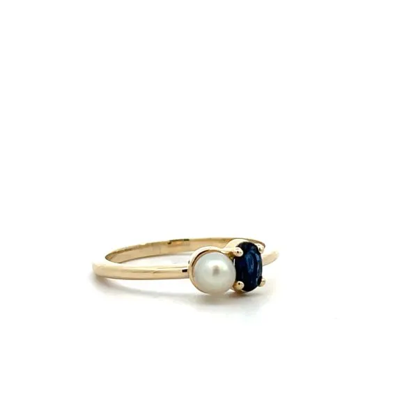 14K YG 2 Stone Lab Grown Blue Sapphire Oval 5x3mm Paired with a 4mm FWP Ring Image 2 The Ring Austin Round Rock, TX