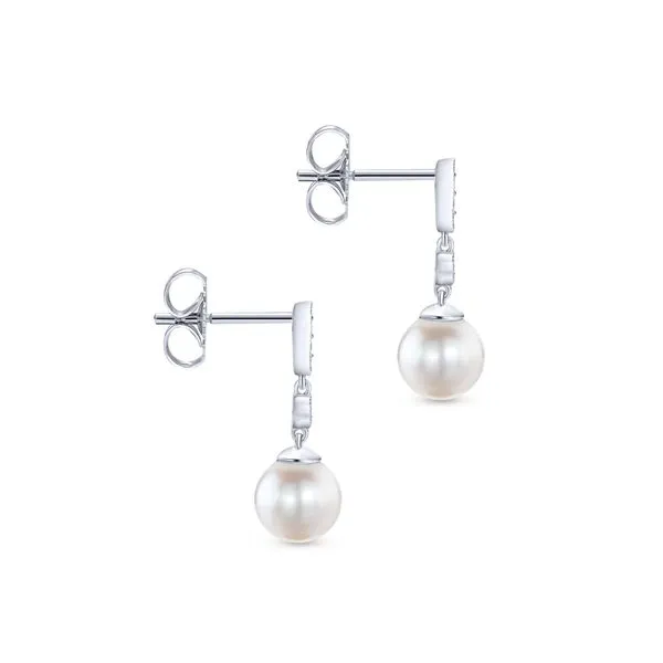 14KT WG Vintage Inspired Style Diamond Pearl Drop Earrings Image 3 The Ring Austin Round Rock, TX