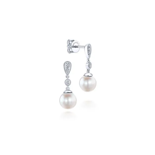 14KT WG Vintage Inspired Style Diamond Pearl Drop Earrings The Ring Austin Round Rock, TX