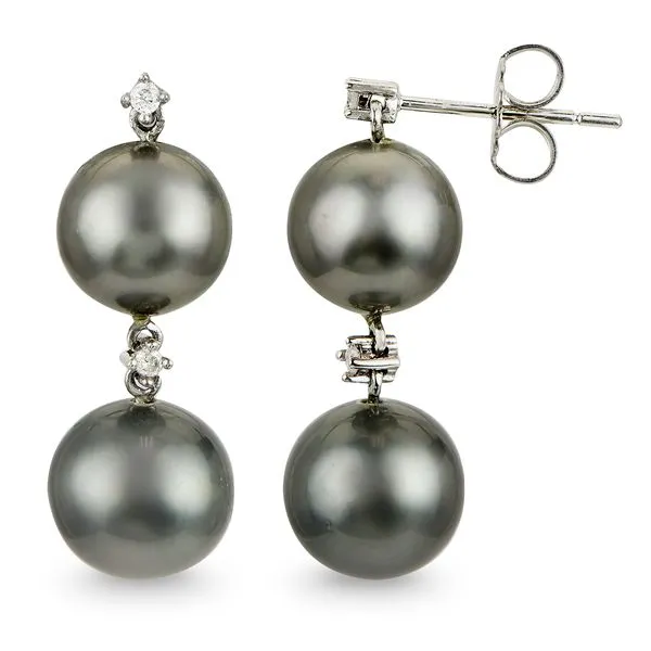 1/20CTW 14K White Gold 8mm Tahitian Pearl And Diamond Accented Stud Dangle Earring GHI,SI The Ring Austin Round Rock, TX