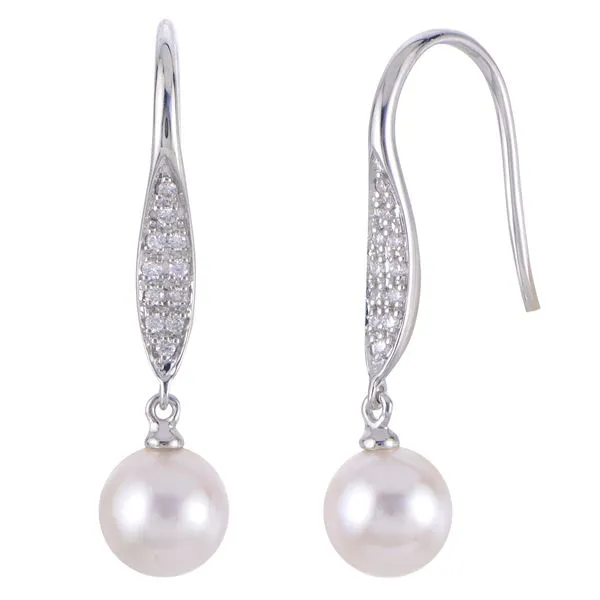 1/20CTW 14K White Gold 6mm Akoya Pearl And Diamond Dangle S-Hook Earrings The Ring Austin Round Rock, TX