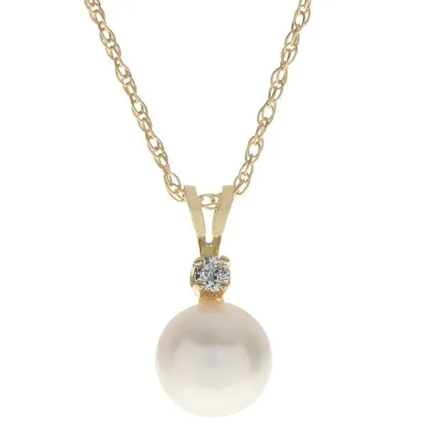 1/20CTW 14K YG Akoya 7mm Pearl With Diamond Accent Pendant Necklace The Ring Austin Round Rock, TX