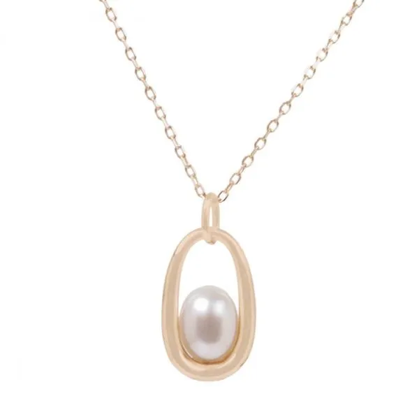 14K YG open oval pendant with a 6mm Freshwater Rice Pearl Necklace The Ring Austin Round Rock, TX