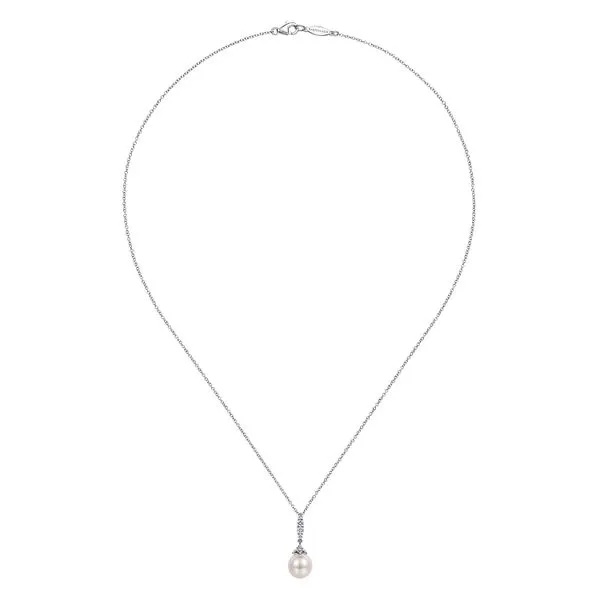 1/6CTW 14K White Gold Cultured Pearl 8mm and Diamond Drop Pendant Necklace Image 2 The Ring Austin Round Rock, TX