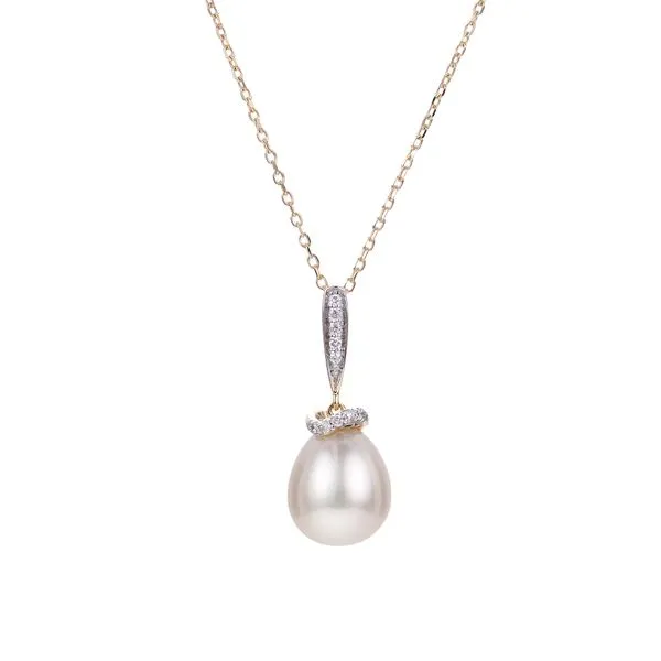 1/20CTW 14K Yellow Gold 9mm Freshwater Pearl And Diamond Accented Pendant Necklace The Ring Austin Round Rock, TX