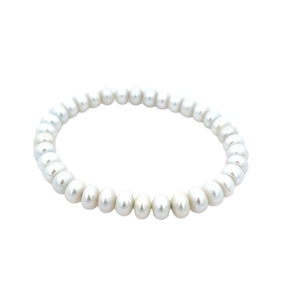 Stretch Classic White Celadon With Green Hues Rondel Fresh Water Cultured Pearl Bracelet 7-8mm The Ring Austin Round Rock, TX