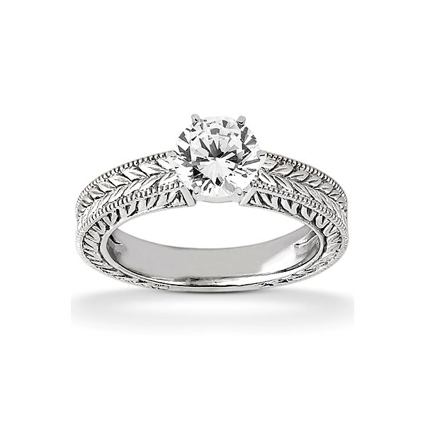 Leaf Pattern Shank Solitaire Engagement Ring The Ring Austin Round Rock, TX