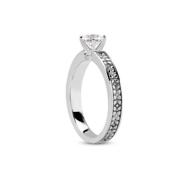Flower Pattern Shank Solitaire Engagement Ring 002 399 00026 The