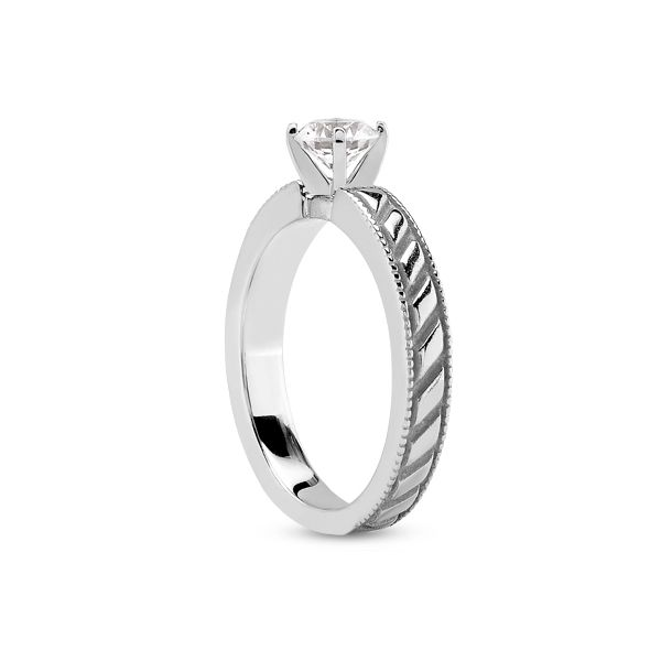 Solitaire with Diagonal Line Design and Milgrain Edges Image 2 The Ring Austin Round Rock, TX