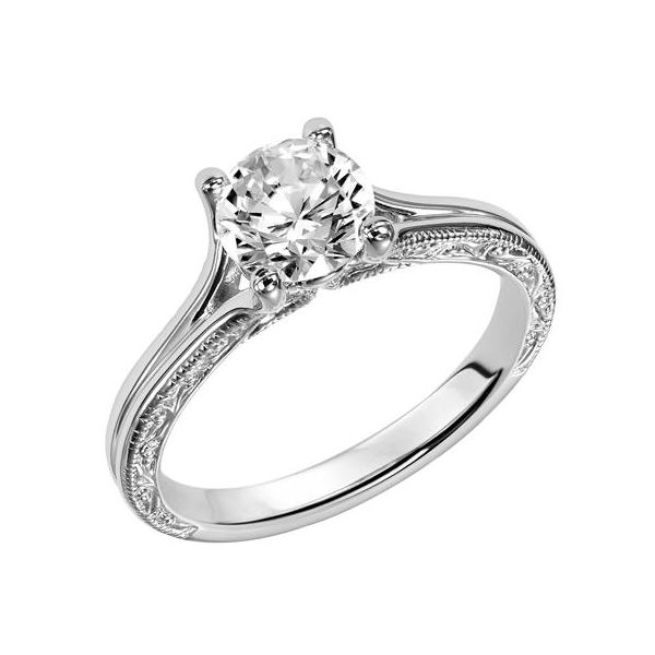 Engraved Milgrain Split Shank Solitaire Ring The Ring Austin Round Rock, TX