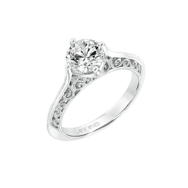 Scroll Pattern Knife Edge Milgrain Solitaire Engagement Ring The Ring Austin Round Rock, TX