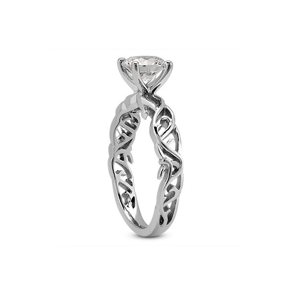 White Gold Vine Design Solitaire Engagement Ring Image 2 The Ring Austin Round Rock, TX