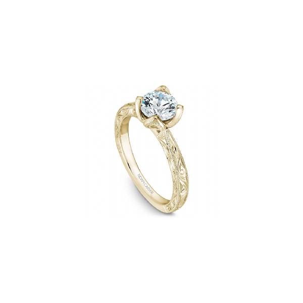 14K YG Engraved Solitaire with Fancy Tulip Crown Engagement Ring The Ring Austin Round Rock, TX