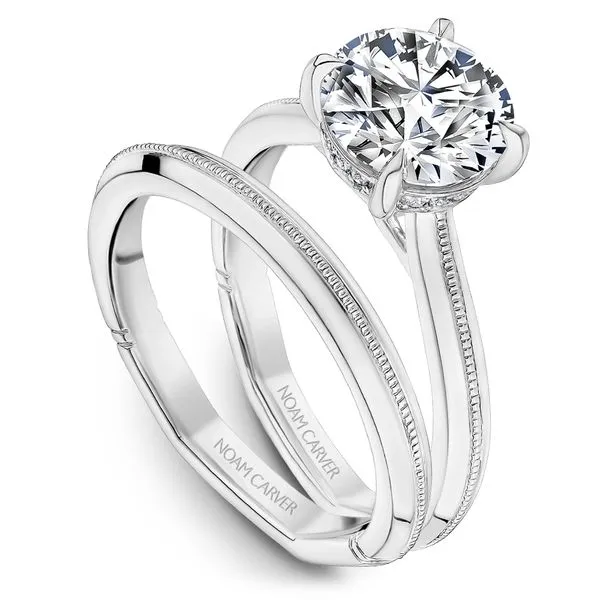 1/20CTW 14K WG Mil Grain Center With Mined Diamond Hidden Halo, Euro shank Engagement Ring Image 4 The Ring Austin Round Rock, TX