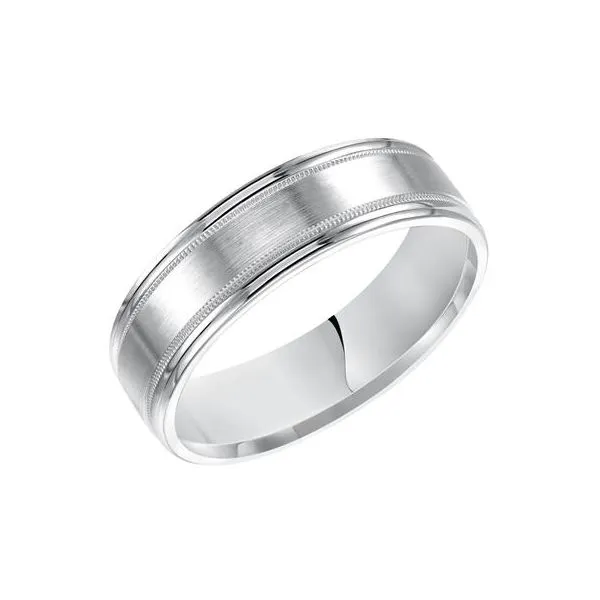 14K WG Mil grain Edge Band with satin center texture and flat edges Wedding Band The Ring Austin Round Rock, TX