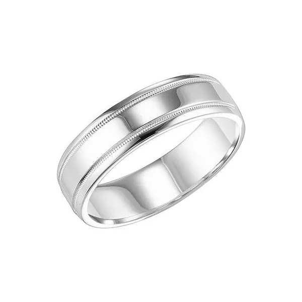 14K WG Flat Round Edge Carved High Polish Mill Grain Wedding Band The Ring Austin Round Rock, TX