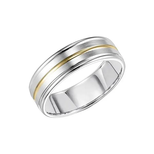 14K WG/YG Comfort Fit Brushed Finished with Polished YG Center Stripe Wedding band The Ring Austin Round Rock, TX