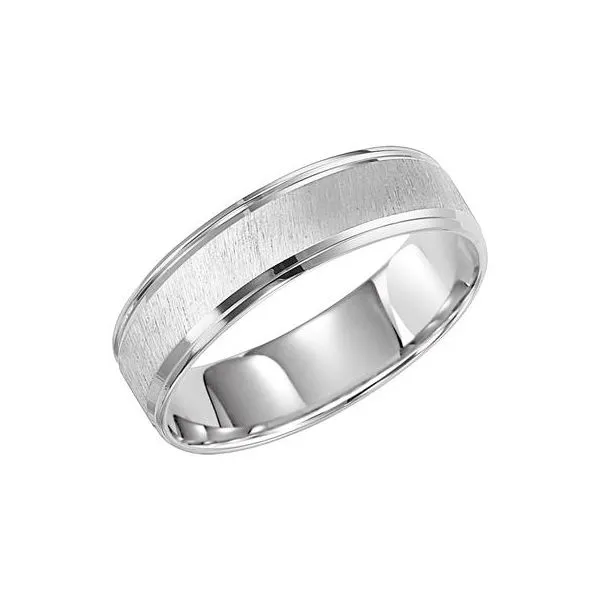14K WG Flat Edge Carved With diagonal satin finish and stepped edge Wedding band The Ring Austin Round Rock, TX