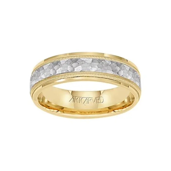 Yellow Gold Band with White Gold Hammered Center The Ring Austin Round Rock, TX