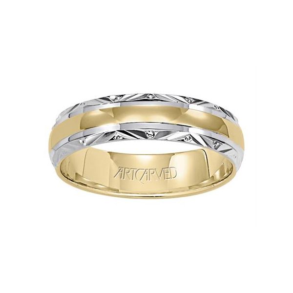 Yellow Gold Band with Rhodium Engraved Trim The Ring Austin Round Rock, TX