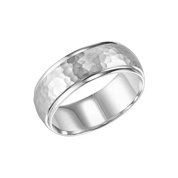14K WG Low Dome Roll Edge, Hammer Satin finish Center Wedding Band The Ring Austin Round Rock, TX
