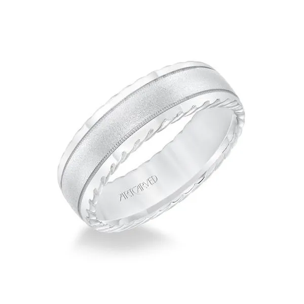 White Gold Band with Sandblast Center and Rope Edges The Ring Austin Round Rock, TX