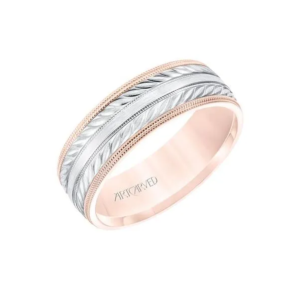 14K Rose Gold Band with White Gold Engraved Center The Ring Austin Round Rock, TX