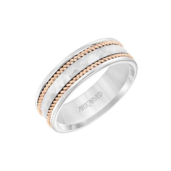 14K WG /RG Flat Rope Edge With Hammer Center Texture Wedding Band The Ring Austin Round Rock, TX