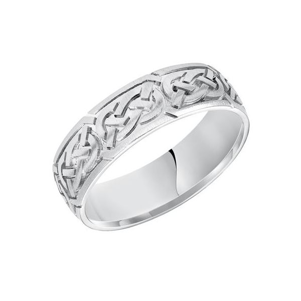 14K WG Comfort Fit Celtic knot design satin finish and flat edges Wedding Band The Ring Austin Round Rock, TX