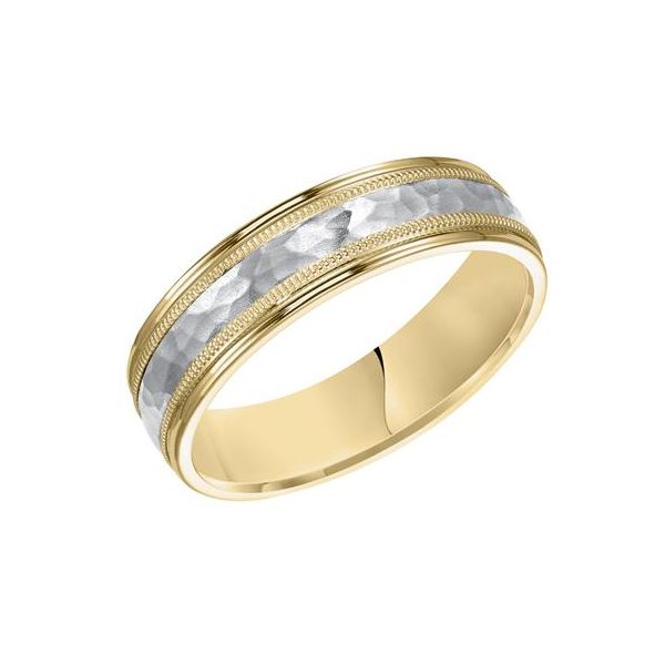 14K YG/WG Comfort Fit Two Tone  Band with brushed hammered finish and mill grain Wedding Band The Ring Austin Round Rock, TX