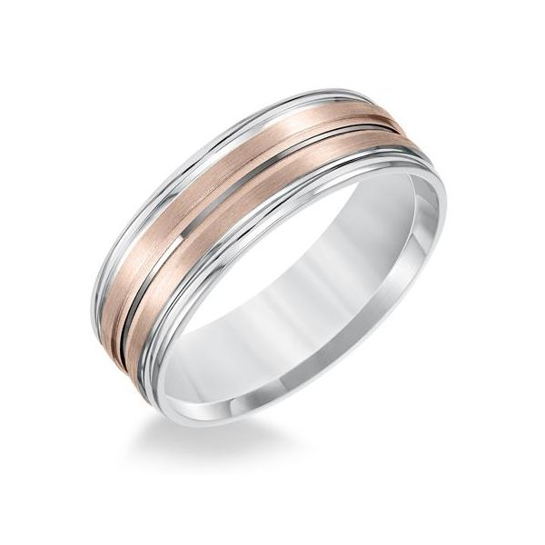 14K WG/RG Round Edge Carved With Polished Center Line With Soft Sand Finish Wedding Band The Ring Austin Round Rock, TX