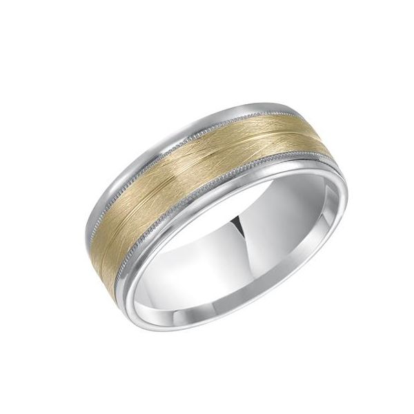 14K WG/YG Flat Round Edge Carved Two Tone,Wired finish, Mil Grain Wedding Band The Ring Austin Round Rock, TX