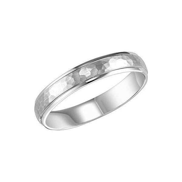 14K WG Low Dome Roll Edge, Hammer Satin finish Center Wedding Band The Ring Austin Round Rock, TX