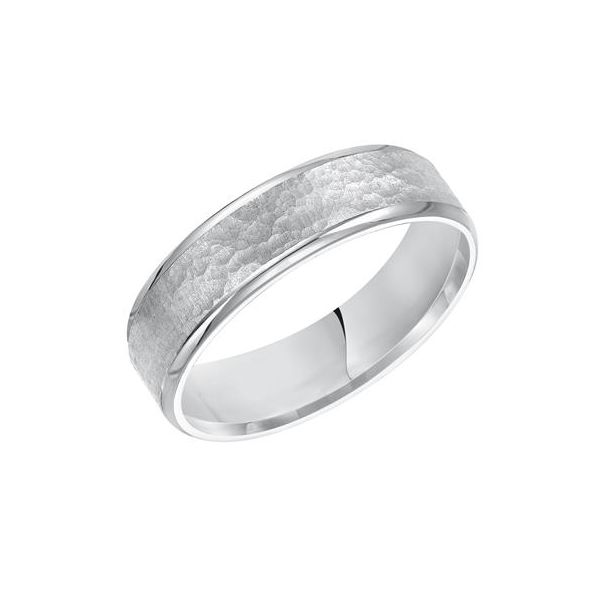 14K WG Flat Small Concave Edge Carved tumbled stone wedding band Width 6mm The Ring Austin Round Rock, TX