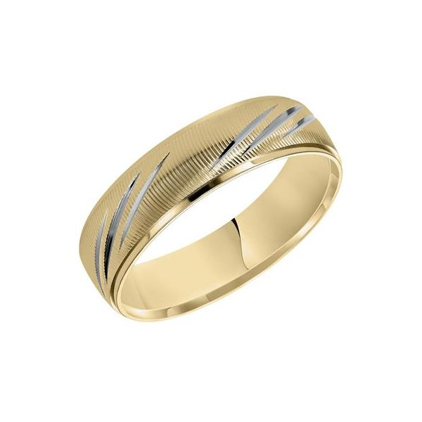 14K YG with Rhodium  two-tone gold wedding band vertical fine line finish round edges The Ring Austin Round Rock, TX