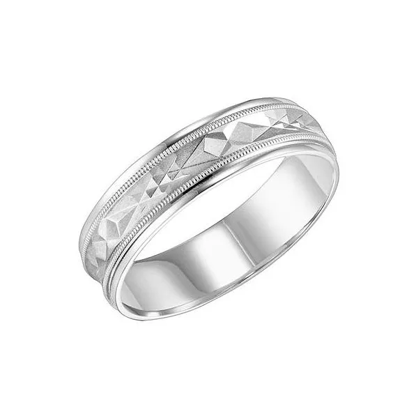 14K WG Flat Round edge,Comfort Fit,With Brushed Cut Design With Mil Grain Wedding Band The Ring Austin Round Rock, TX