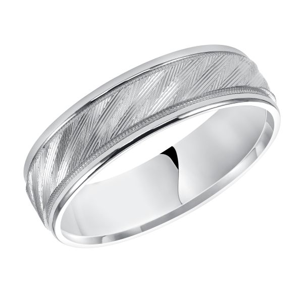 14K WG Crosscut Flat Round Edge Carved Wedding Band Width 6mm Image 2 The Ring Austin Round Rock, TX