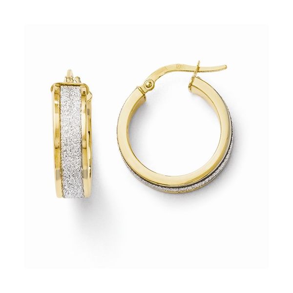 14K Yellow and white gold Med Glimmer Infused Hoop Earrings The Ring Austin Round Rock, TX