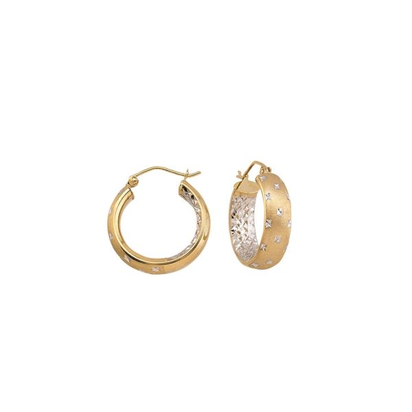 14K YG/WG Textured Satin Twinkle Hoops 20mm The Ring Austin Round Rock, TX