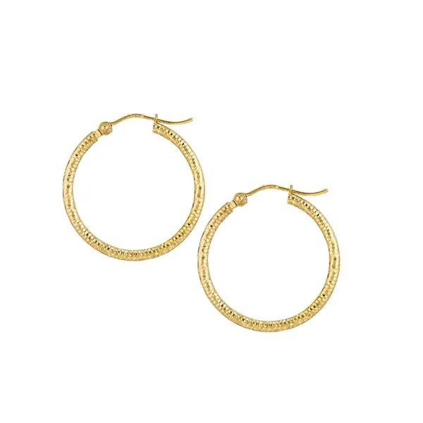 14K YG Diamond Cut Textured Hoops 2x25mm The Ring Austin Round Rock, TX