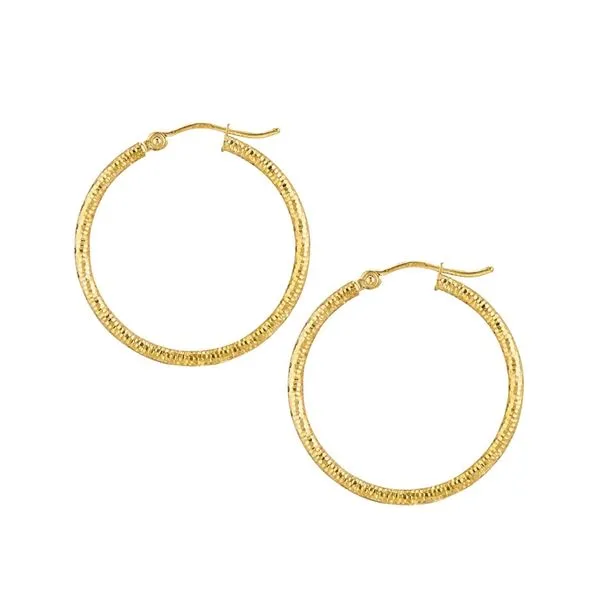 14K YG Diamond Cut Textured Hoops 2x30mm The Ring Austin Round Rock, TX
